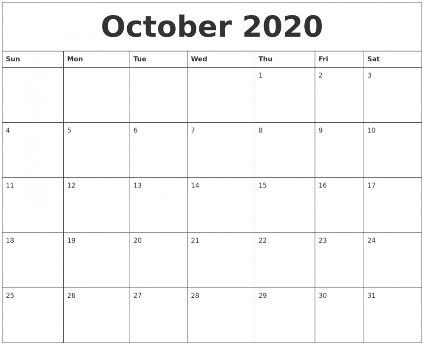 Blank Printable Monthly Calendar 2020