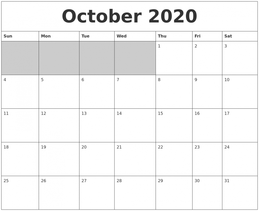 2020 Blank Printable Calendar