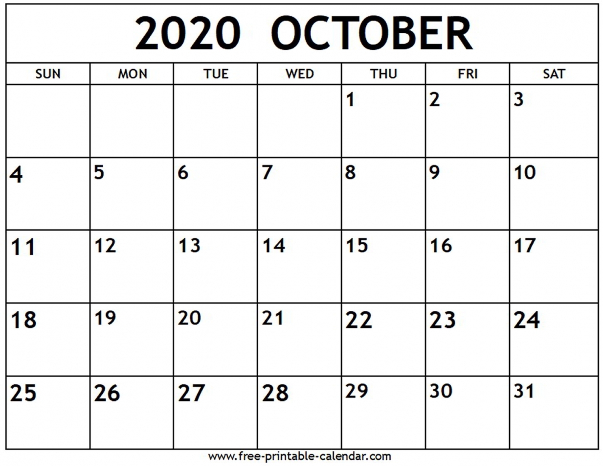 October 2020 Calendar Printable October 2020 Calendar Printable