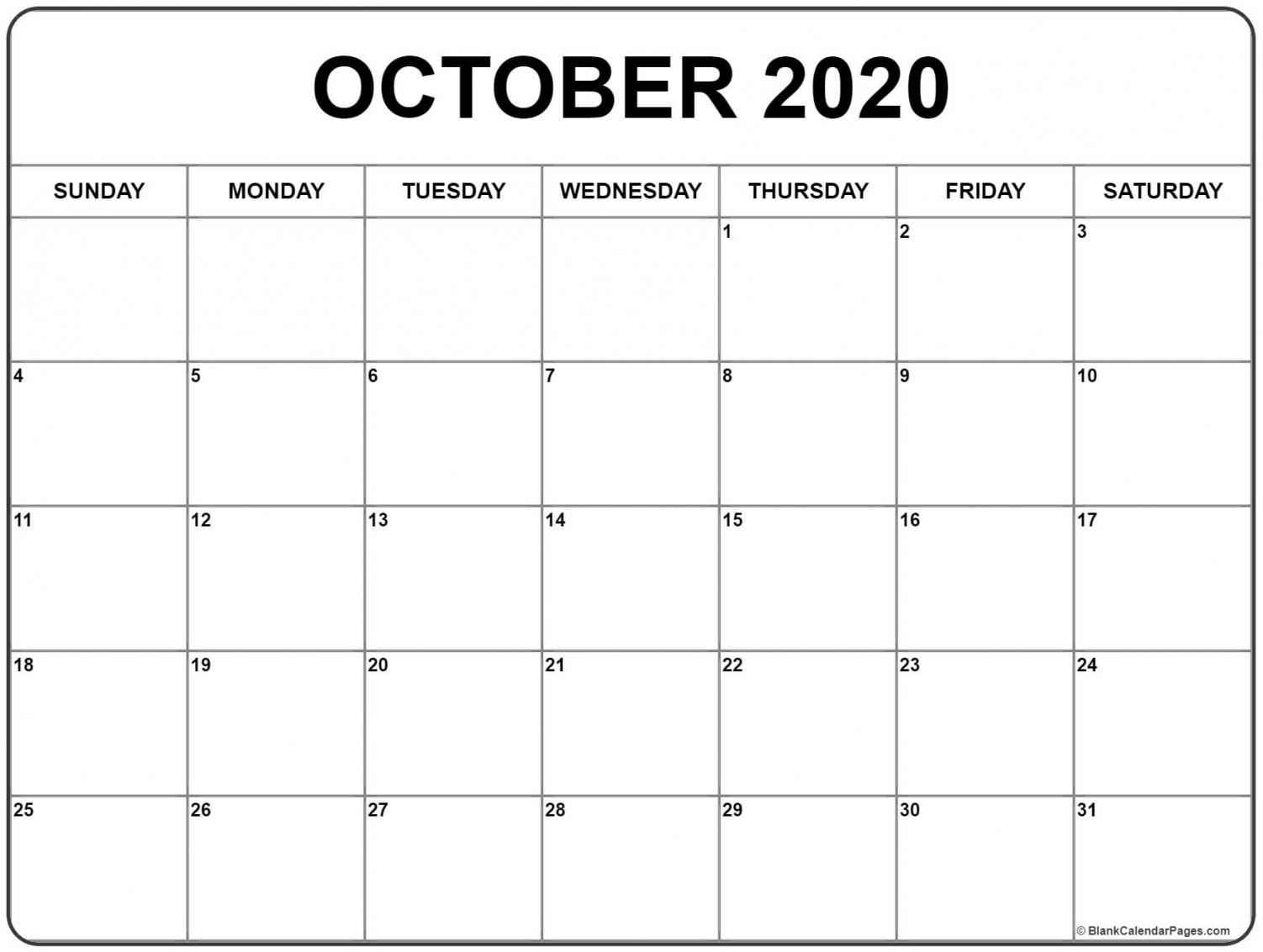 October 2020 Calendar Printable October 2020 Calendar Printable