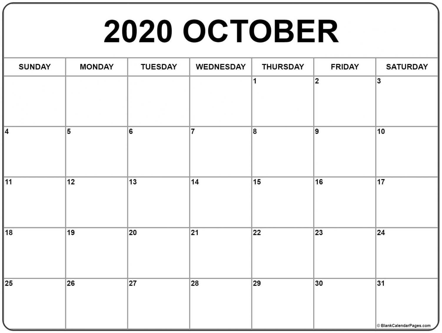 October 2020 Calendar Printable October 2020 Calendar Printable
