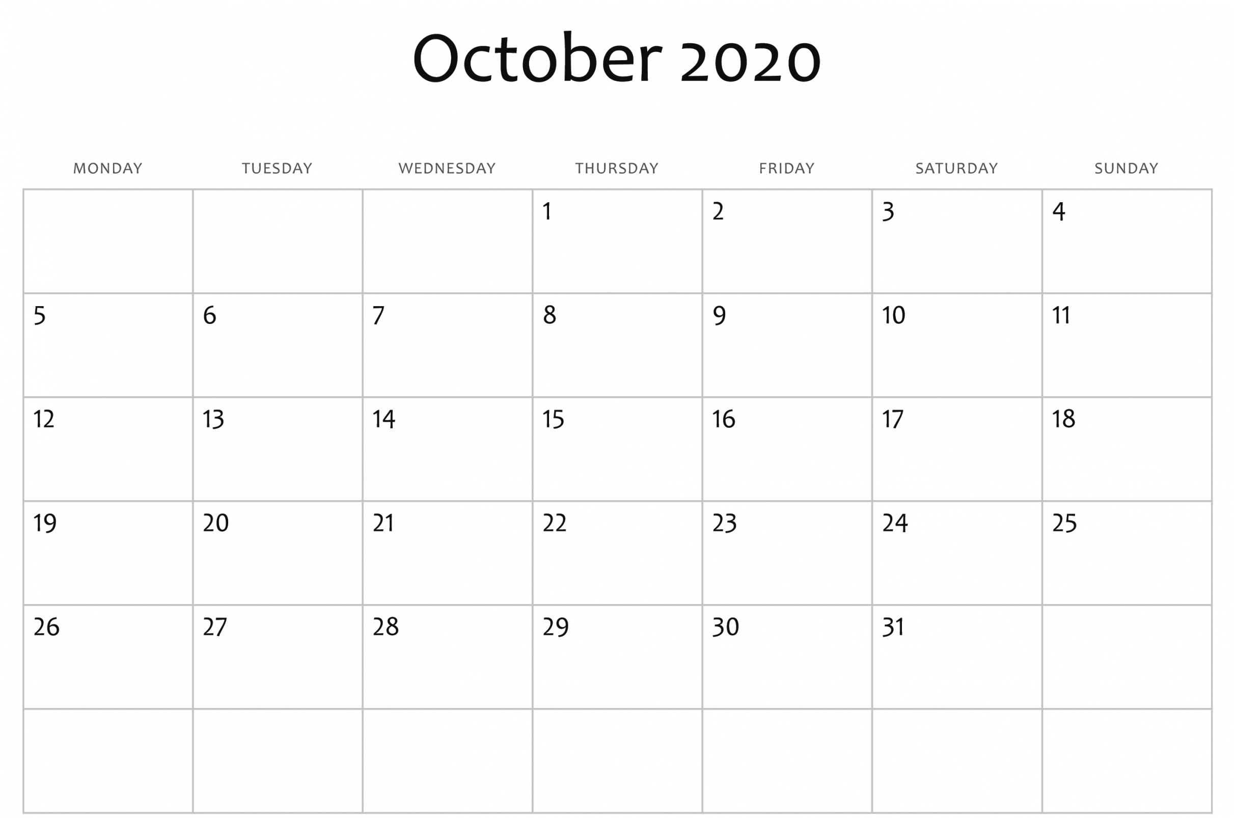 Word Printable Calendar 2020