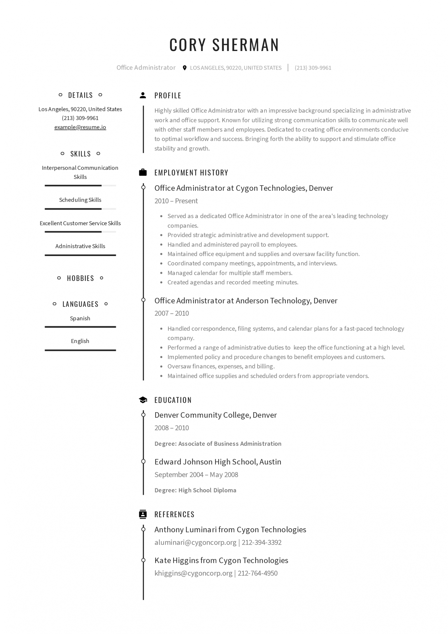 Administration Resume Example