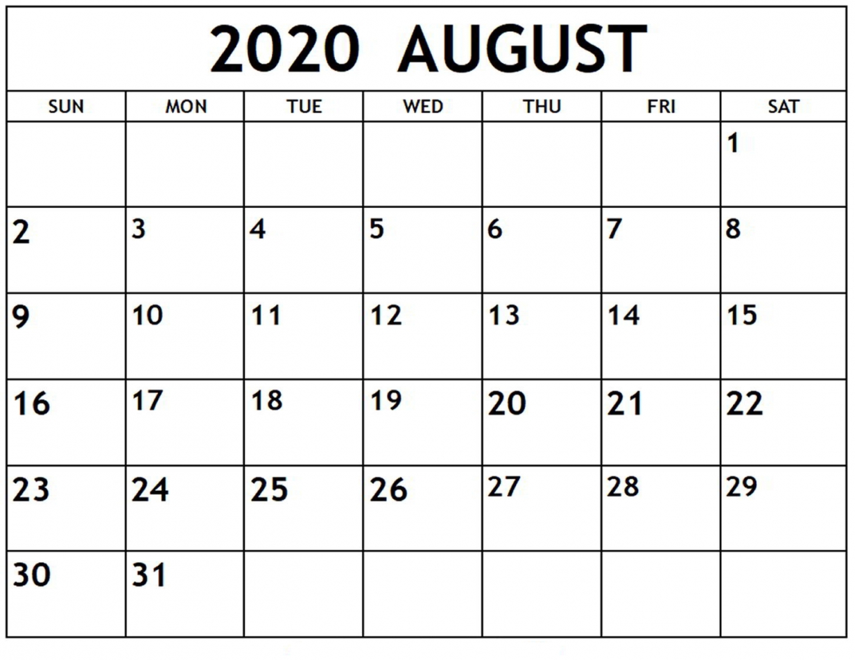 2020 August Calendar Printable