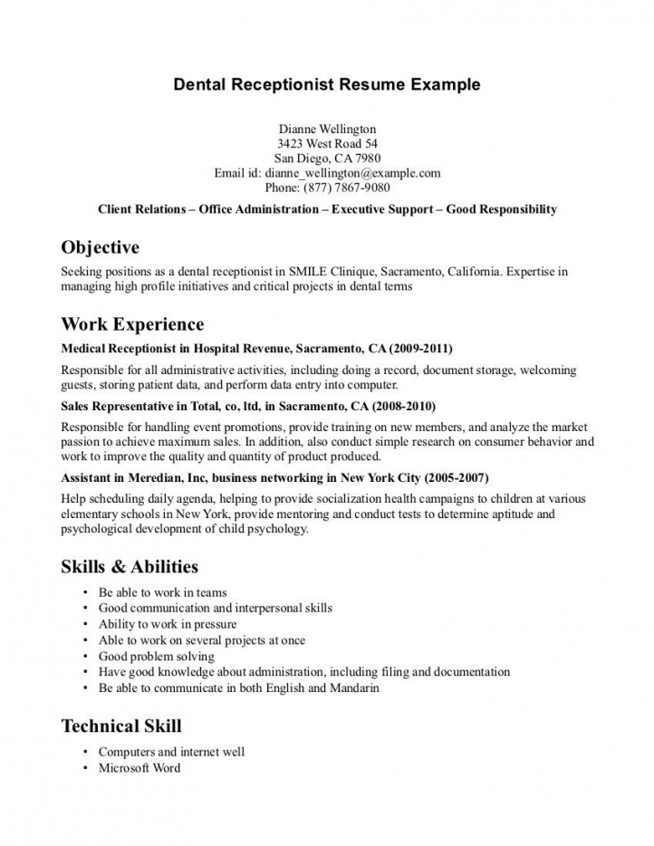 resume for front desk dental receptionist