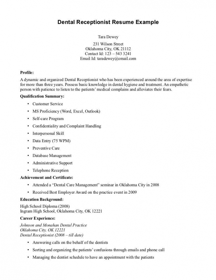 resume examples for dental receptionist