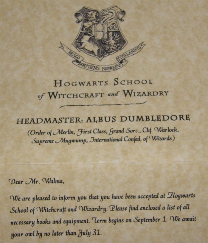 Harry Potter Acceptance Letter