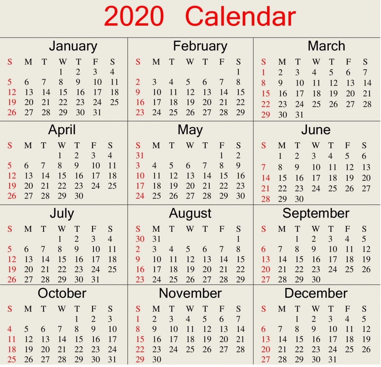 Calendar Printable's 2020