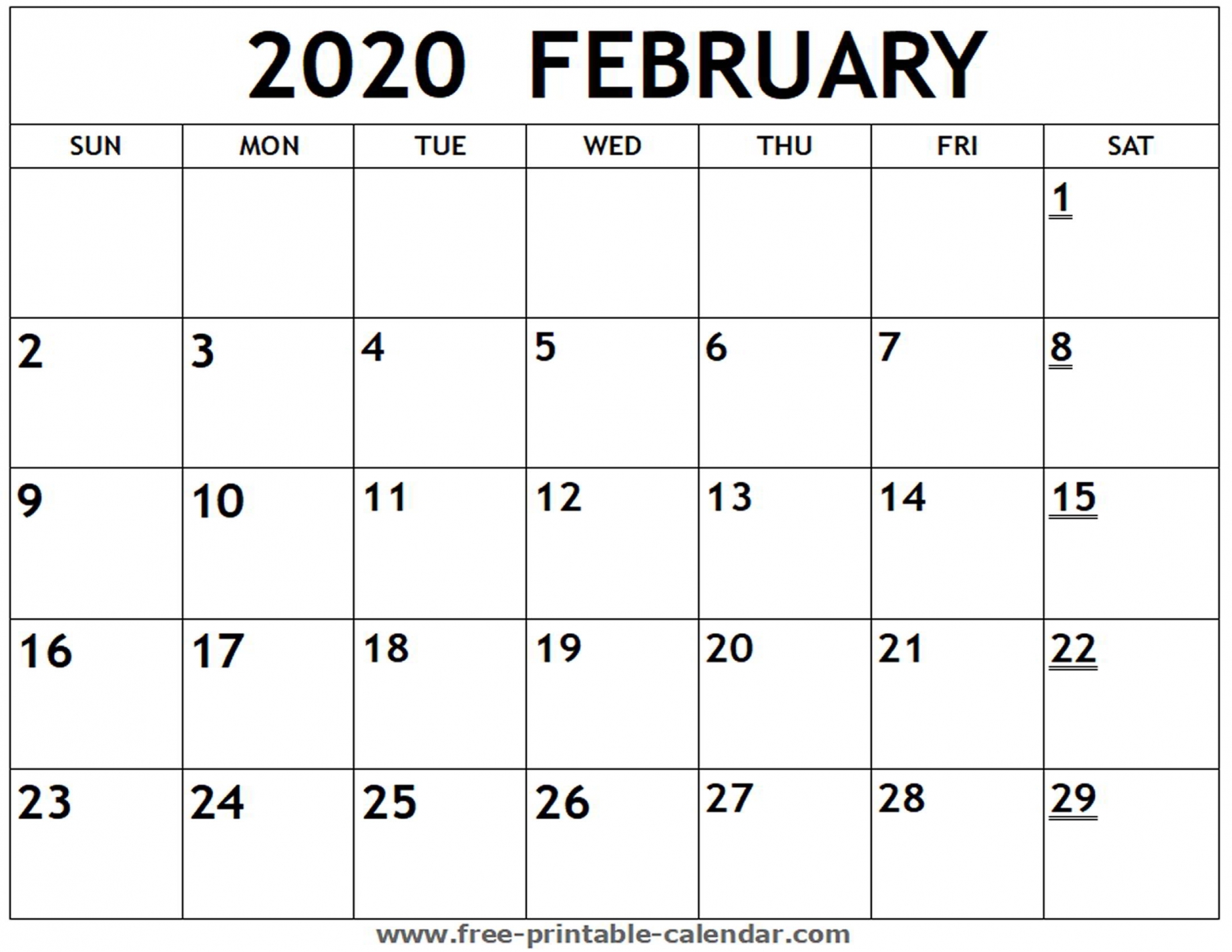 Printable 2020 Monthly Calendar