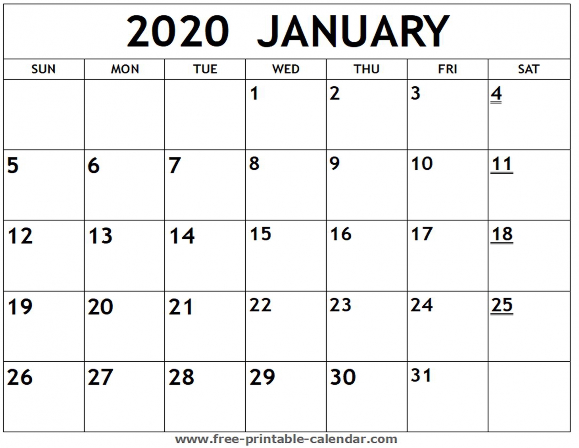 Monthly Calendar 2020 Free Printable