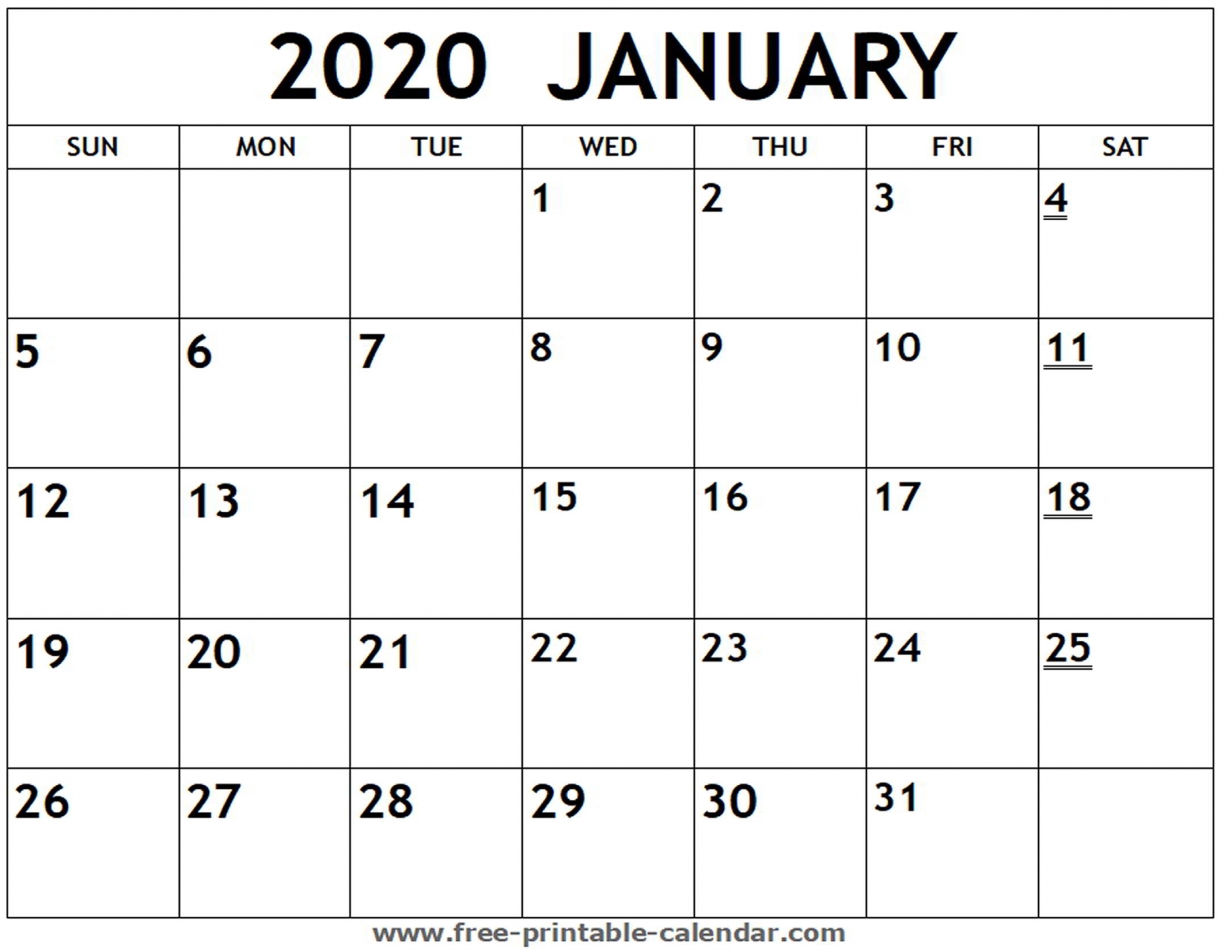 Printable Calendar 2020 Monthly