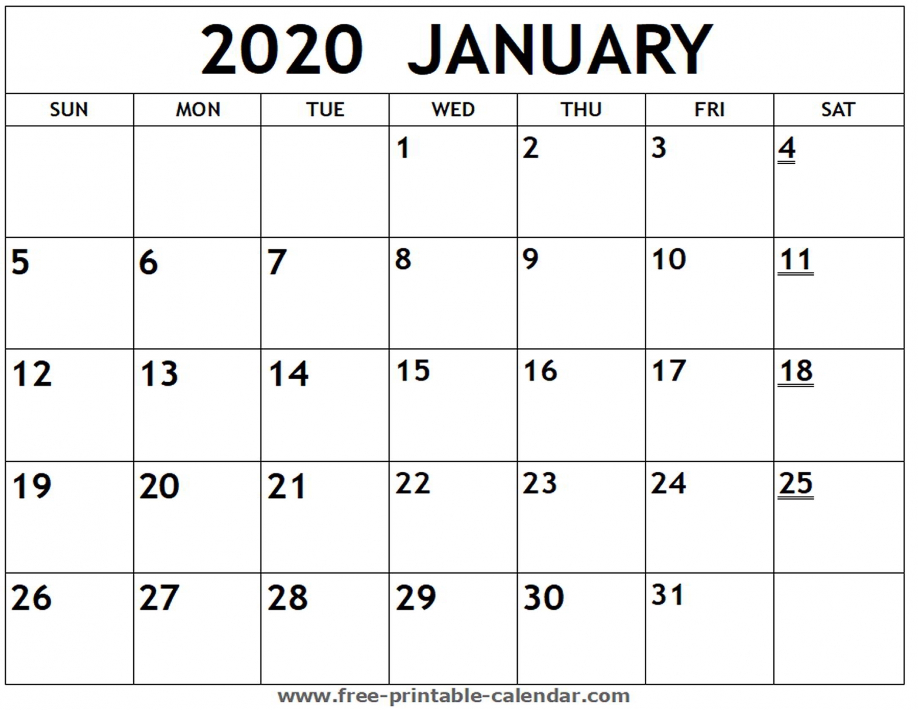 2020 Printable Calendar Monthly