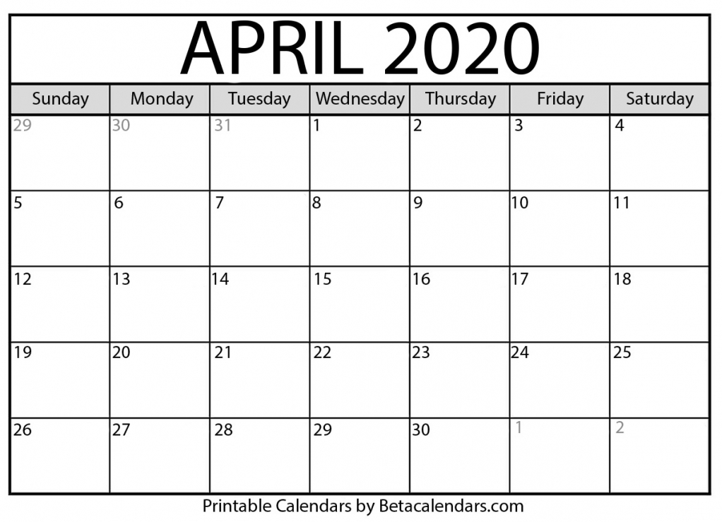 April 2020 Calendar Printable April 2020 Calendar Printable