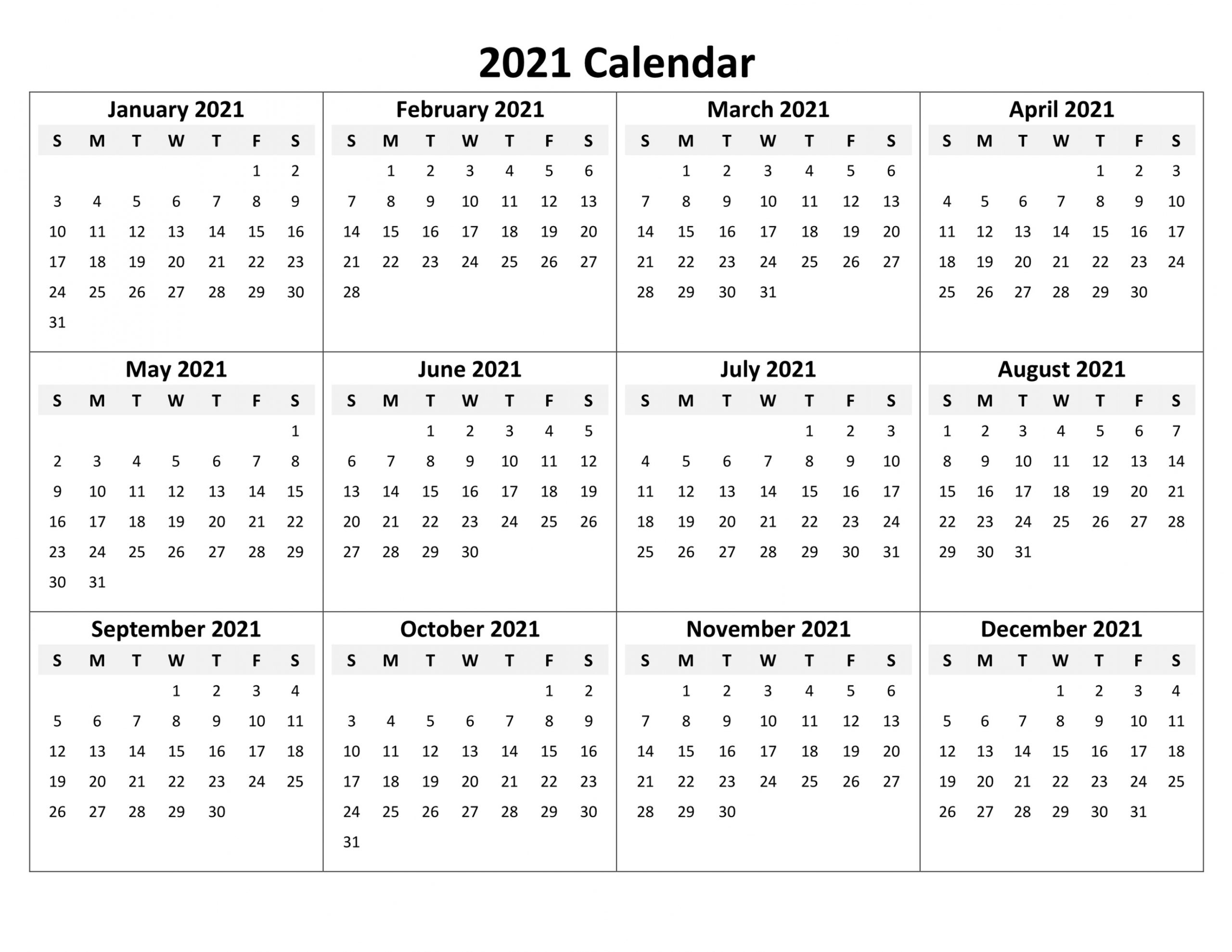 3 Month Calendar Printable 2021