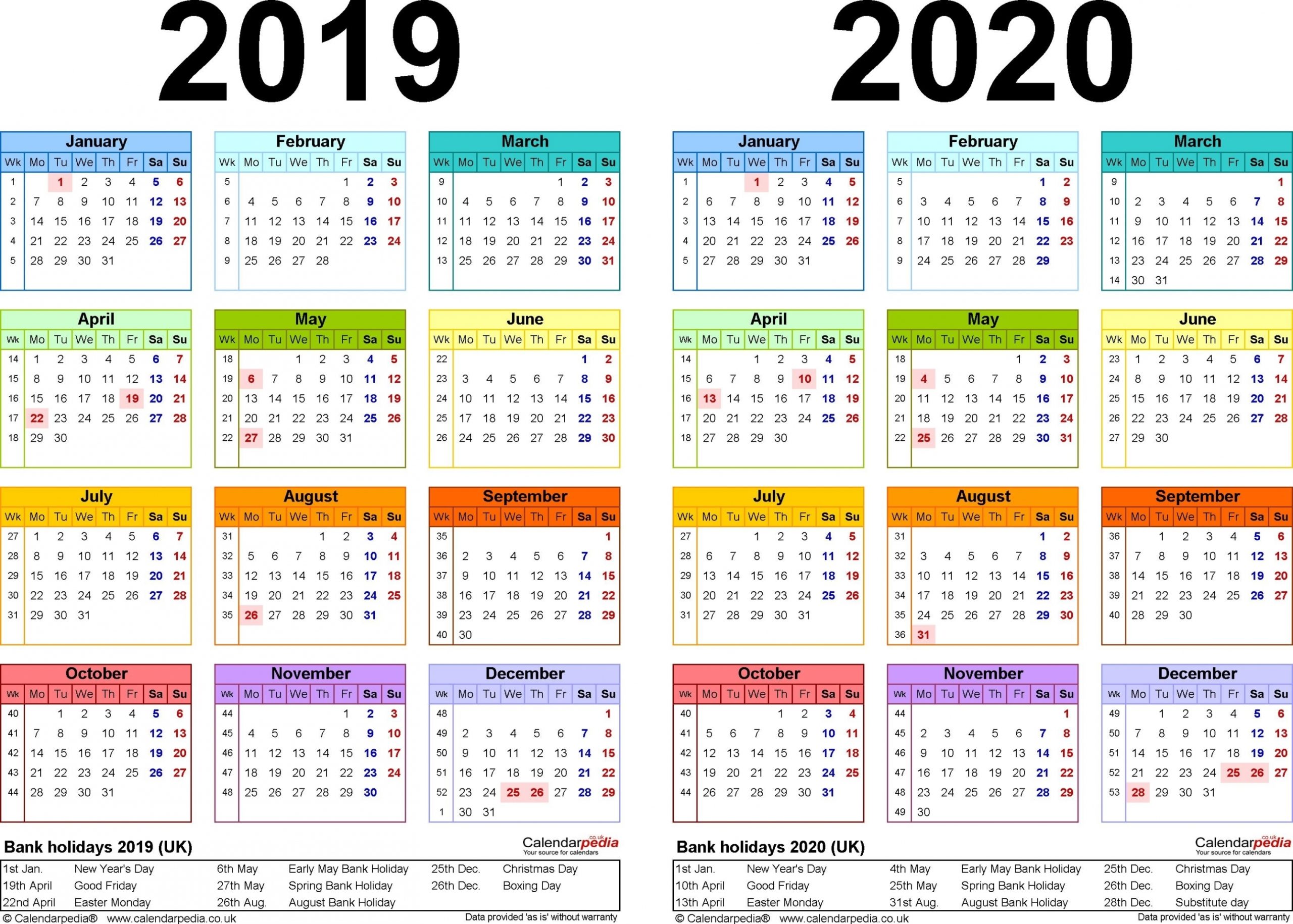 Printable 2020 Calendar Uk