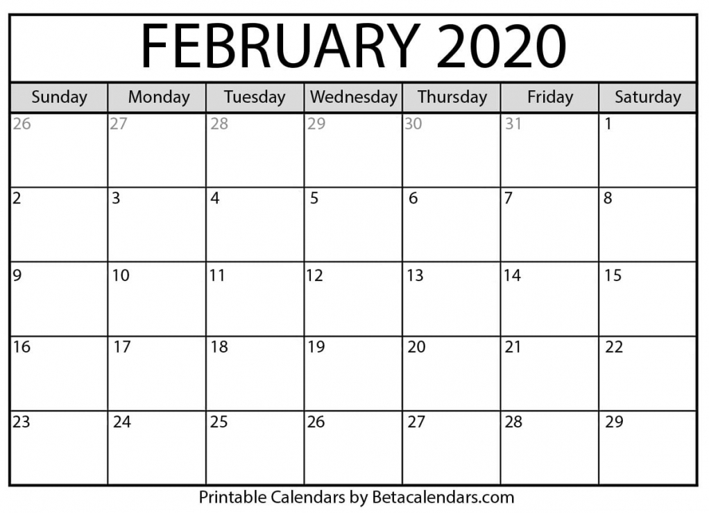 2020 February Printable Calendar