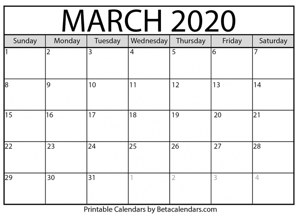 March 2020 Calendar Printable March 2020 Calendar Printable