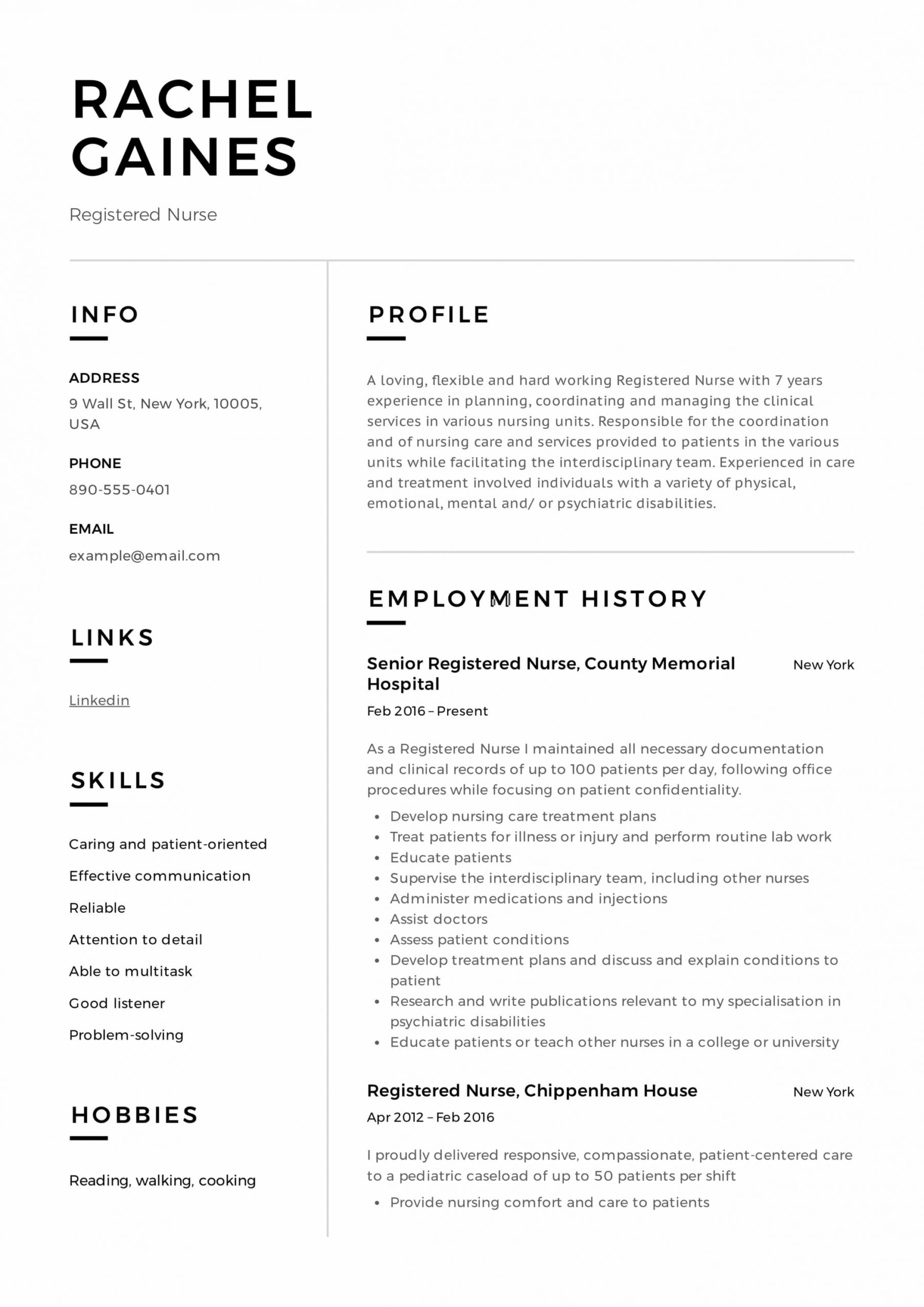 Example Of Registered Nurse Resume