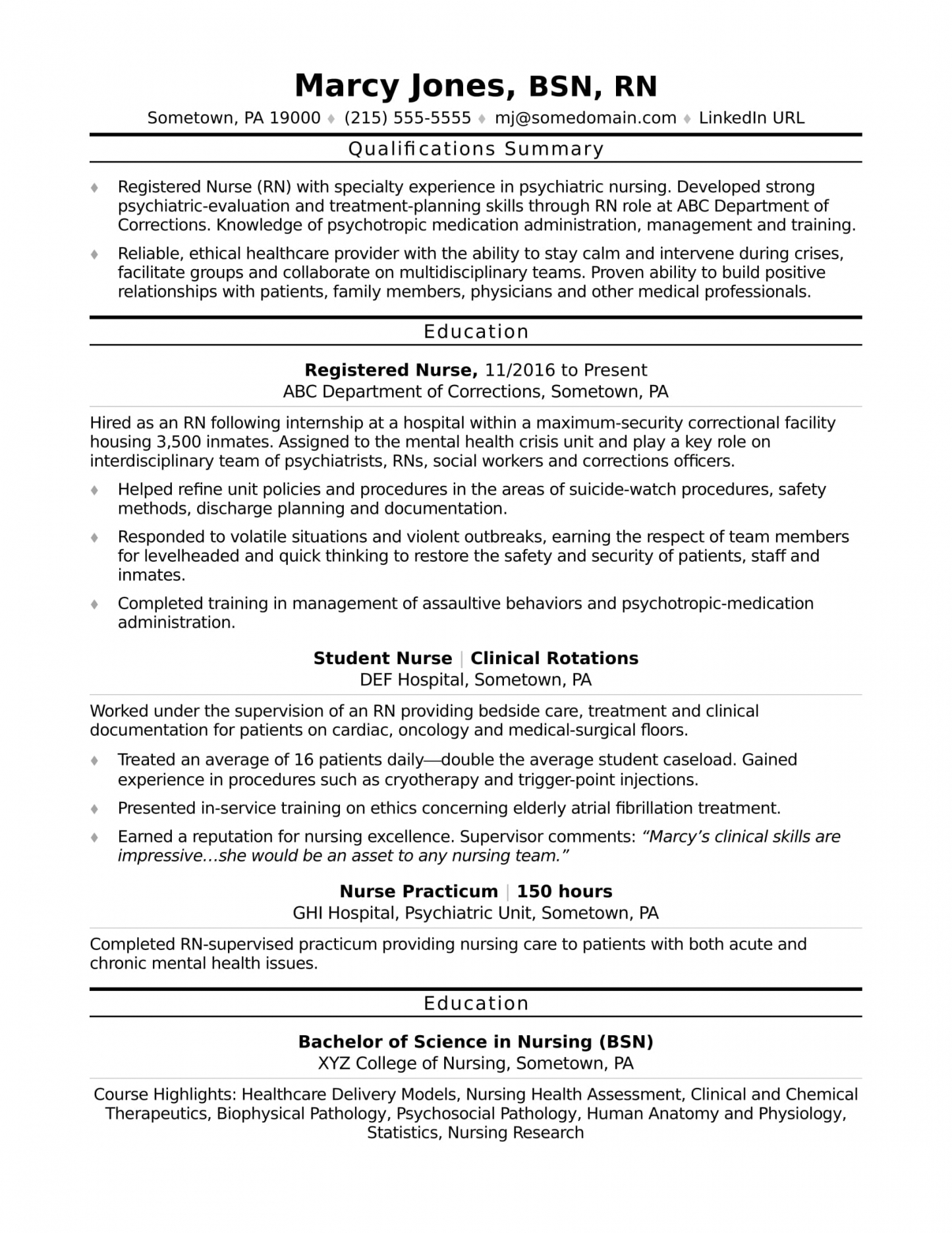 Example Of Registered Nurse Resume