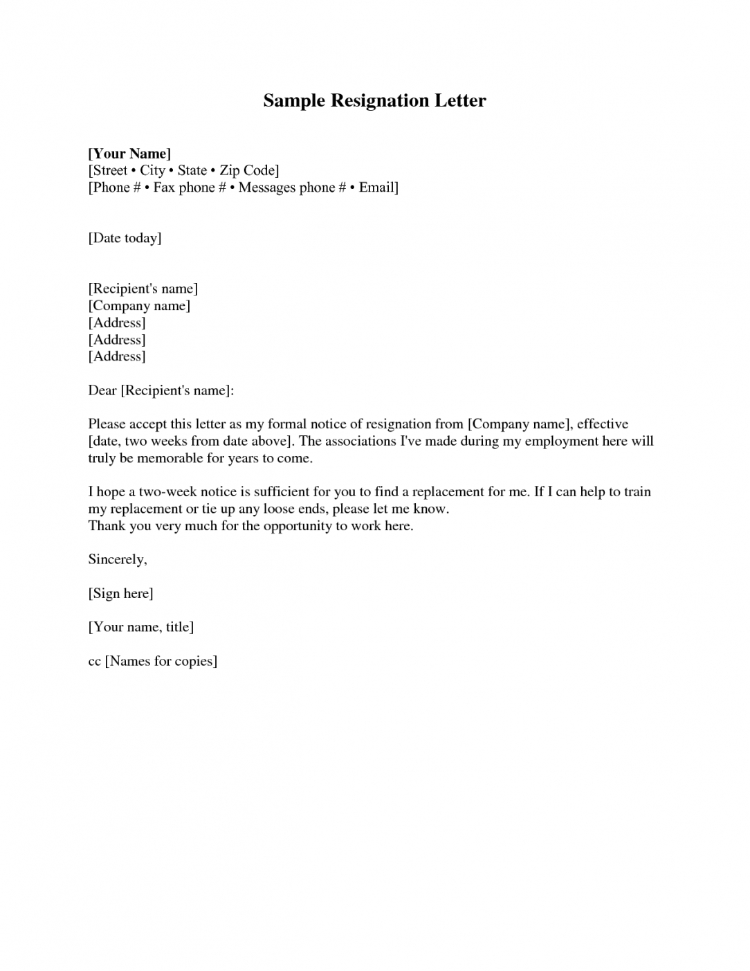 Two Weeks Notice Letter Examples