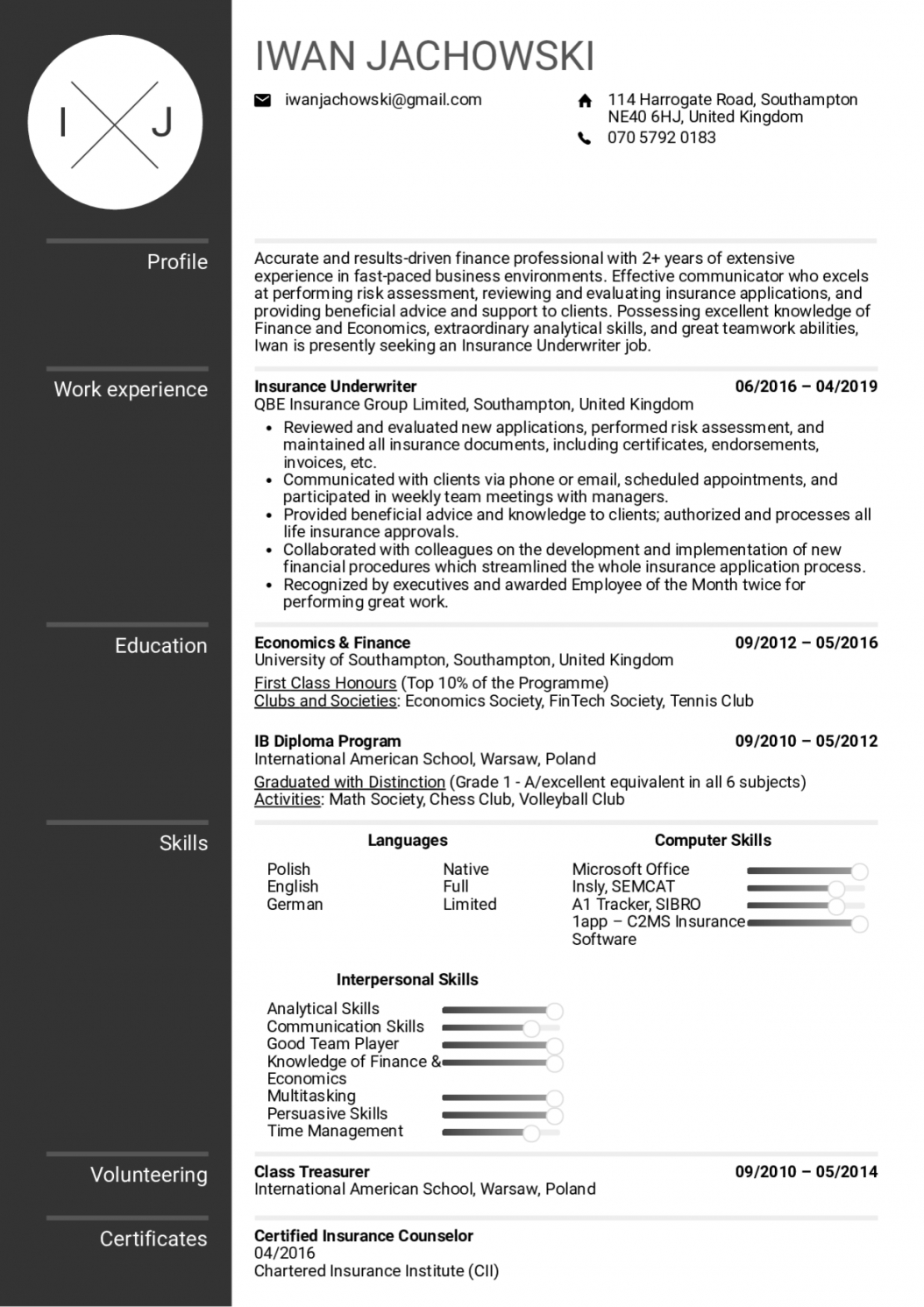 Insurance Resume Example