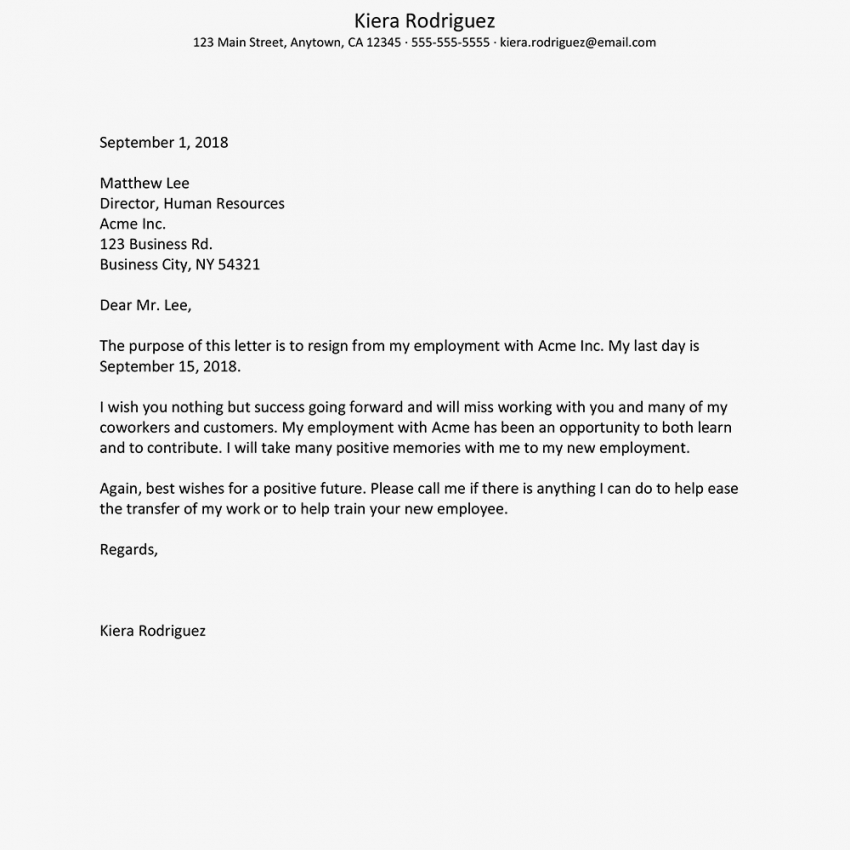 Basic Resignation Letters