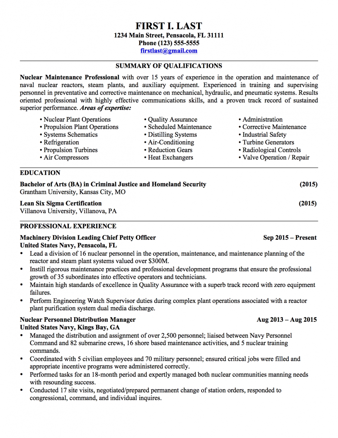 Resume Examples Military To Civilian