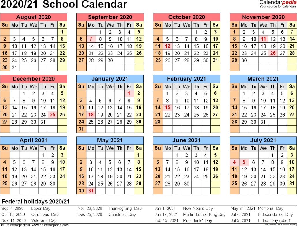 Printable Academic Calendar 20202021 Free Letter Templates