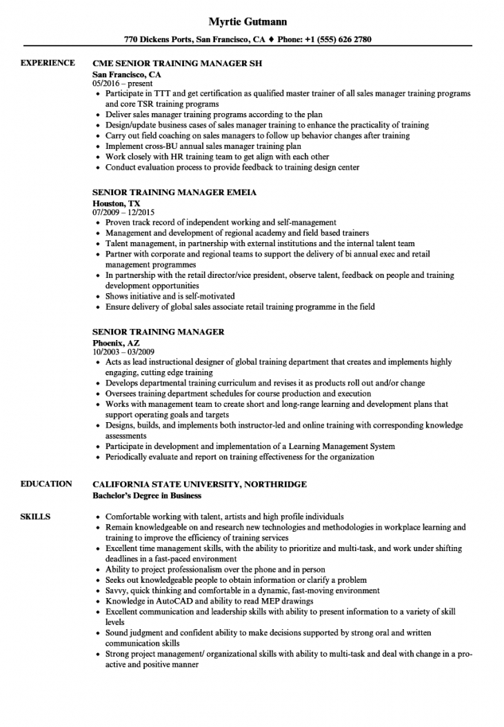 Training Manager Resume Examples