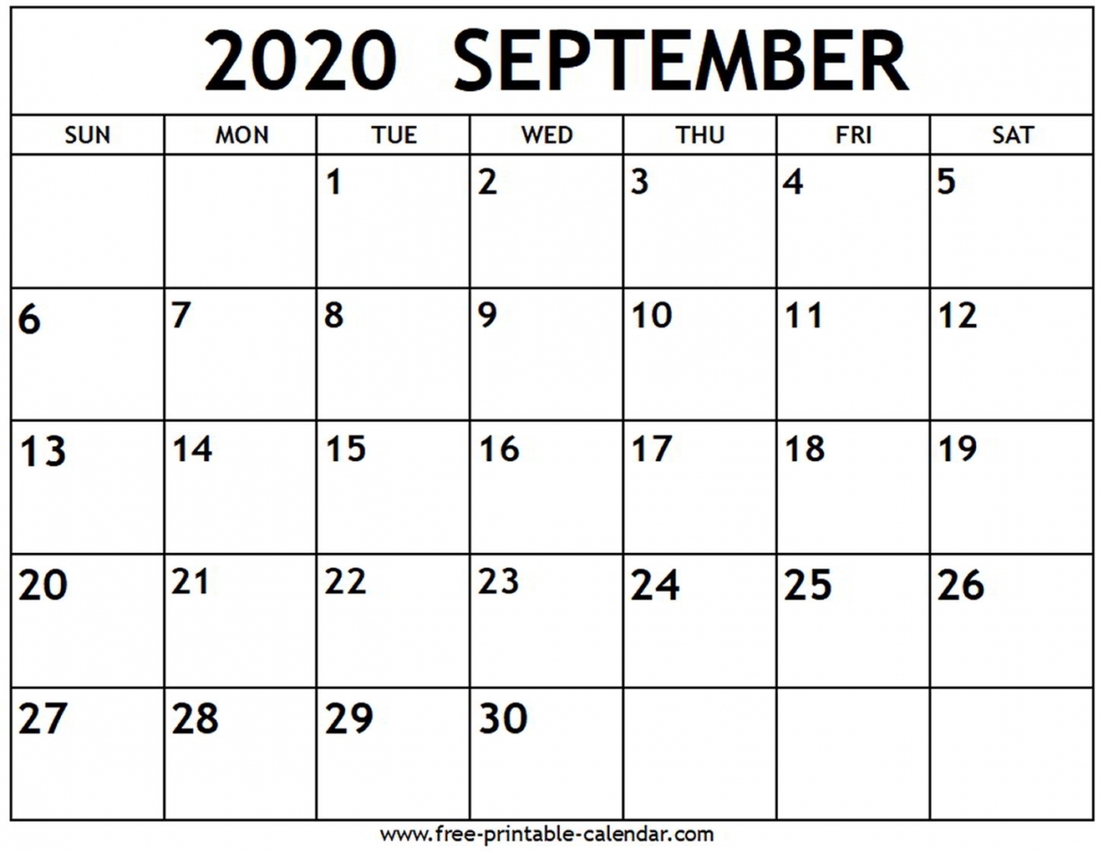Calendar September 2020 Printable
