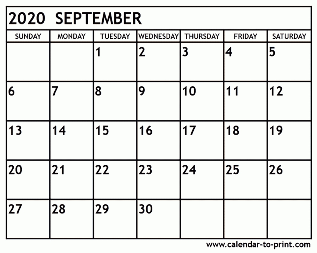 Printable September 2020 Calendar