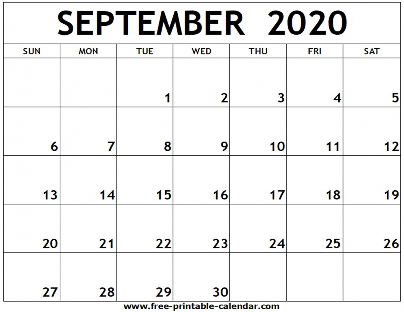 Printable September 2020 Calendar