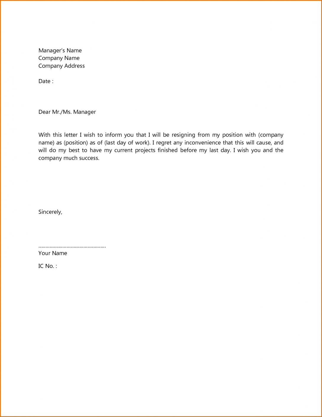 Basic Resignation Letters