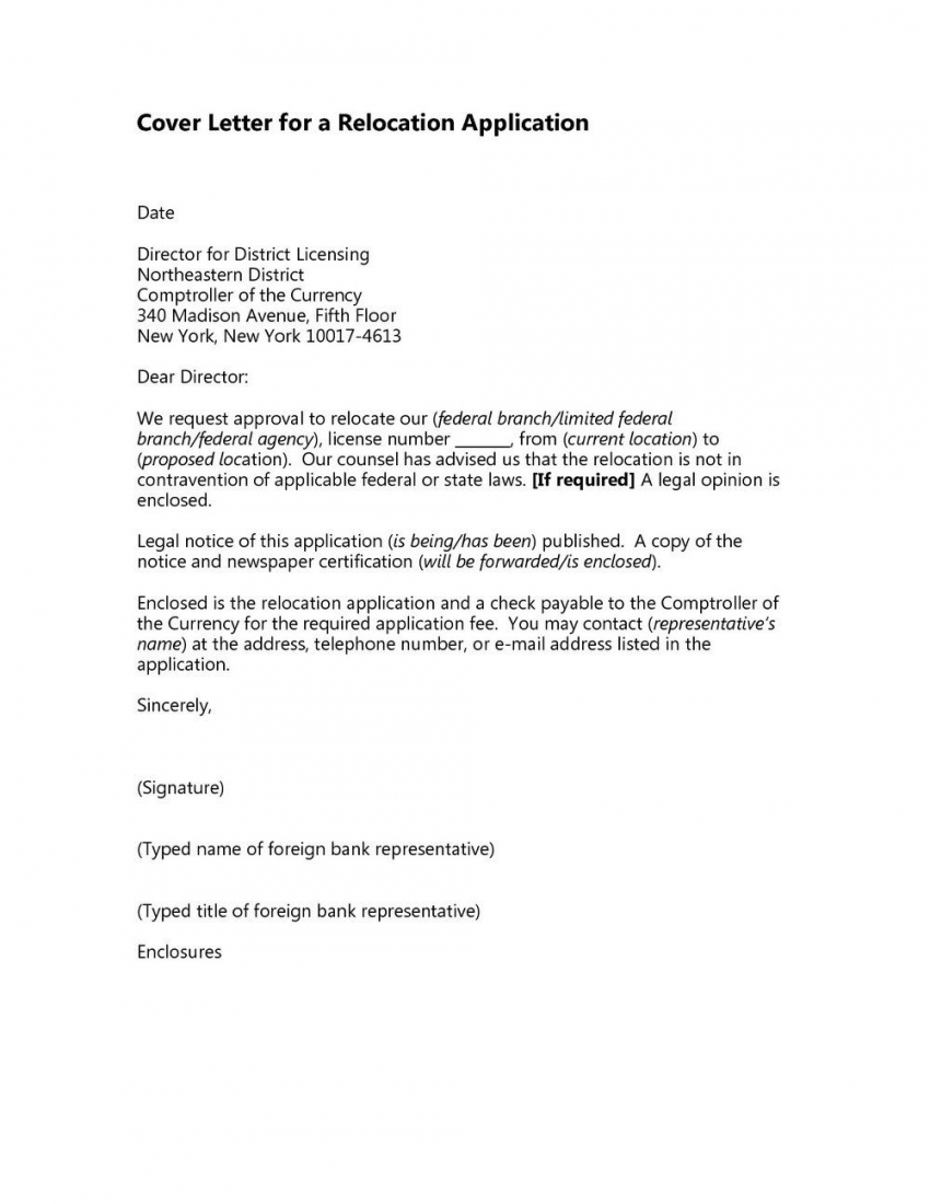 Sample Cover Letter For Relocation