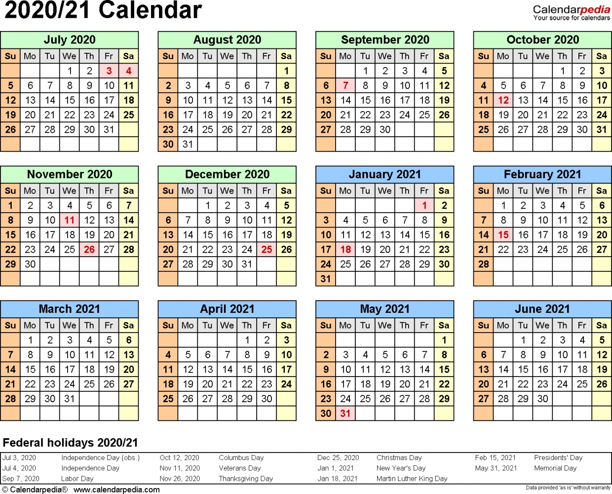 2020 And 2021 Calendar Printable Australia
