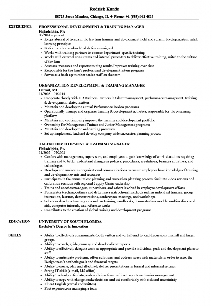 Training Manager Resume Examples