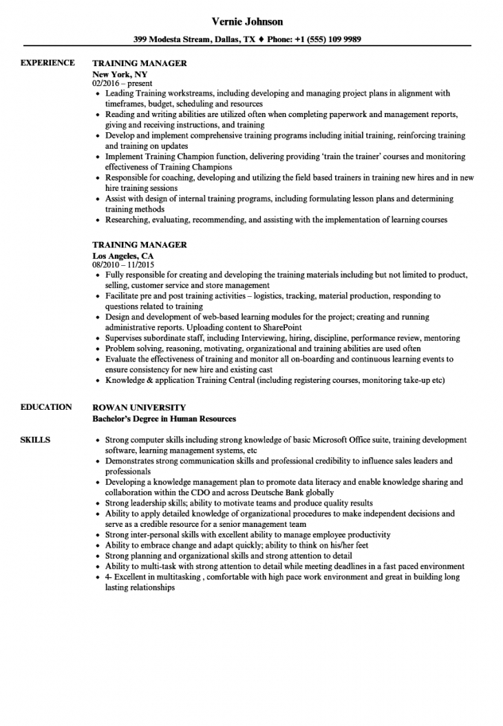Training Manager Resume Examples