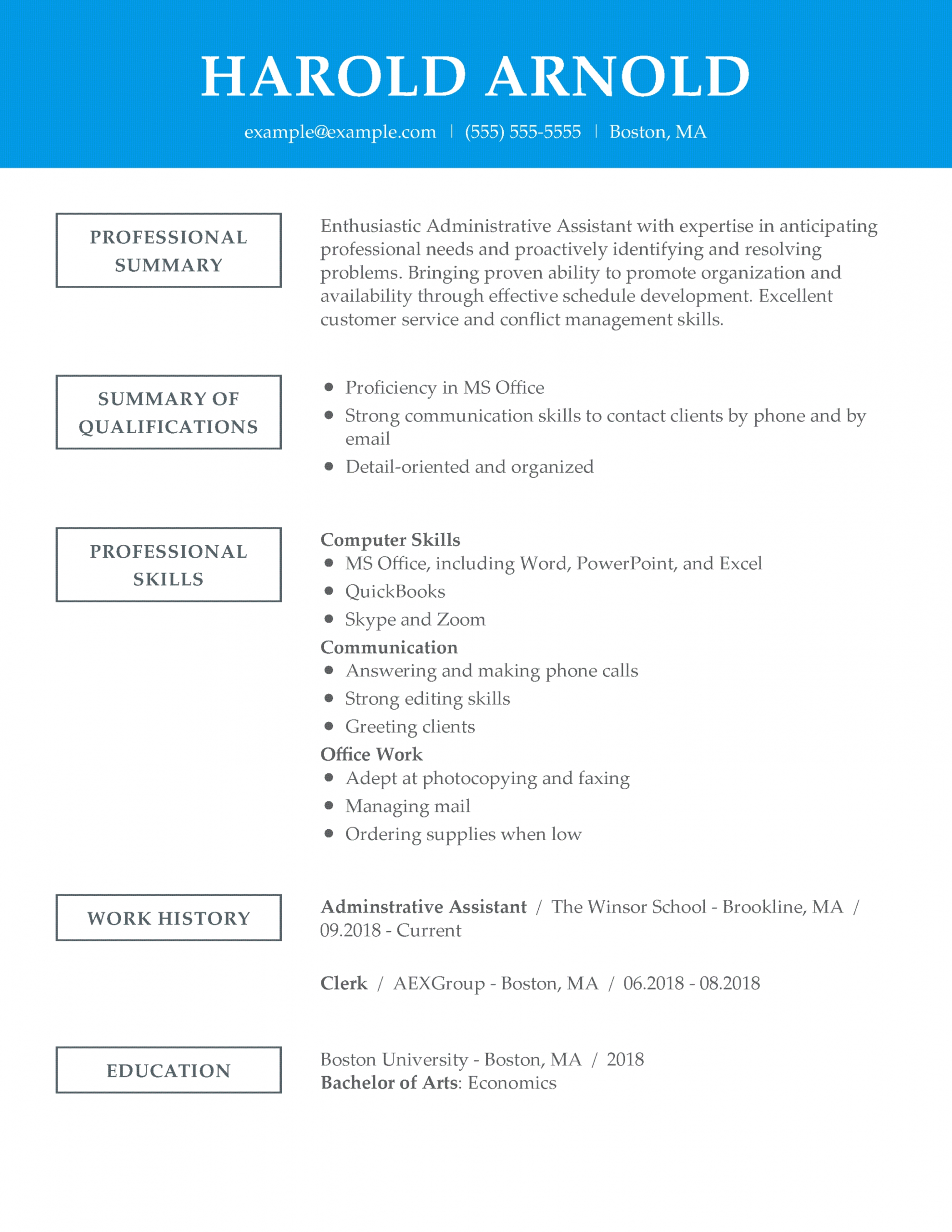 Administration Resume Example