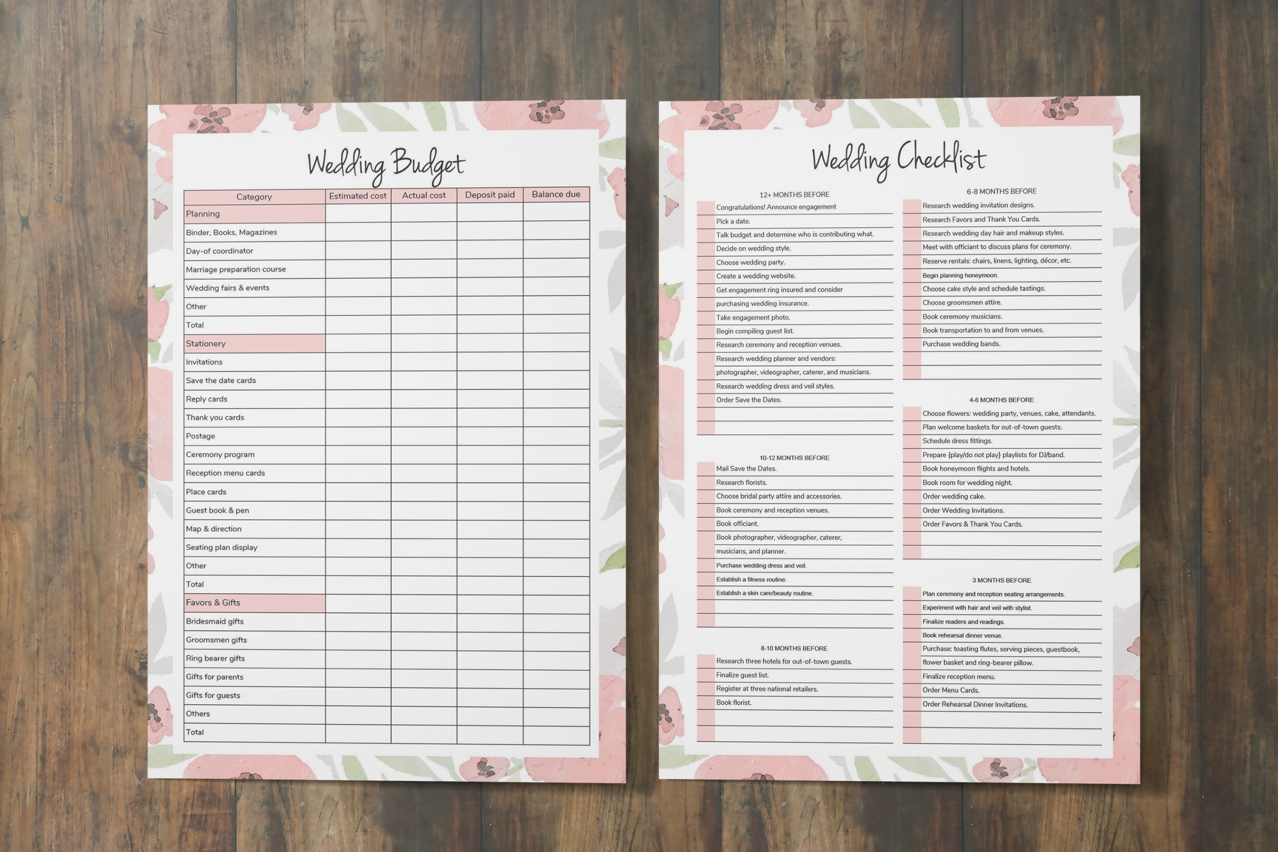 Wedding Calendar Planner Printable