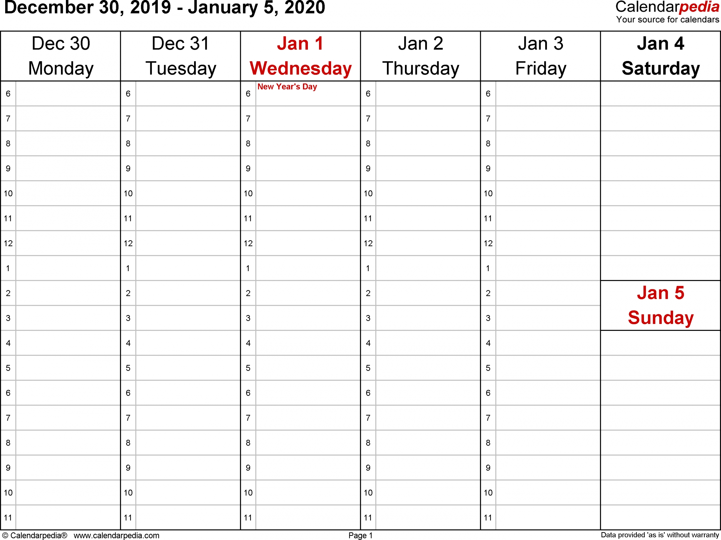 Weekly Printable Calendar 2020