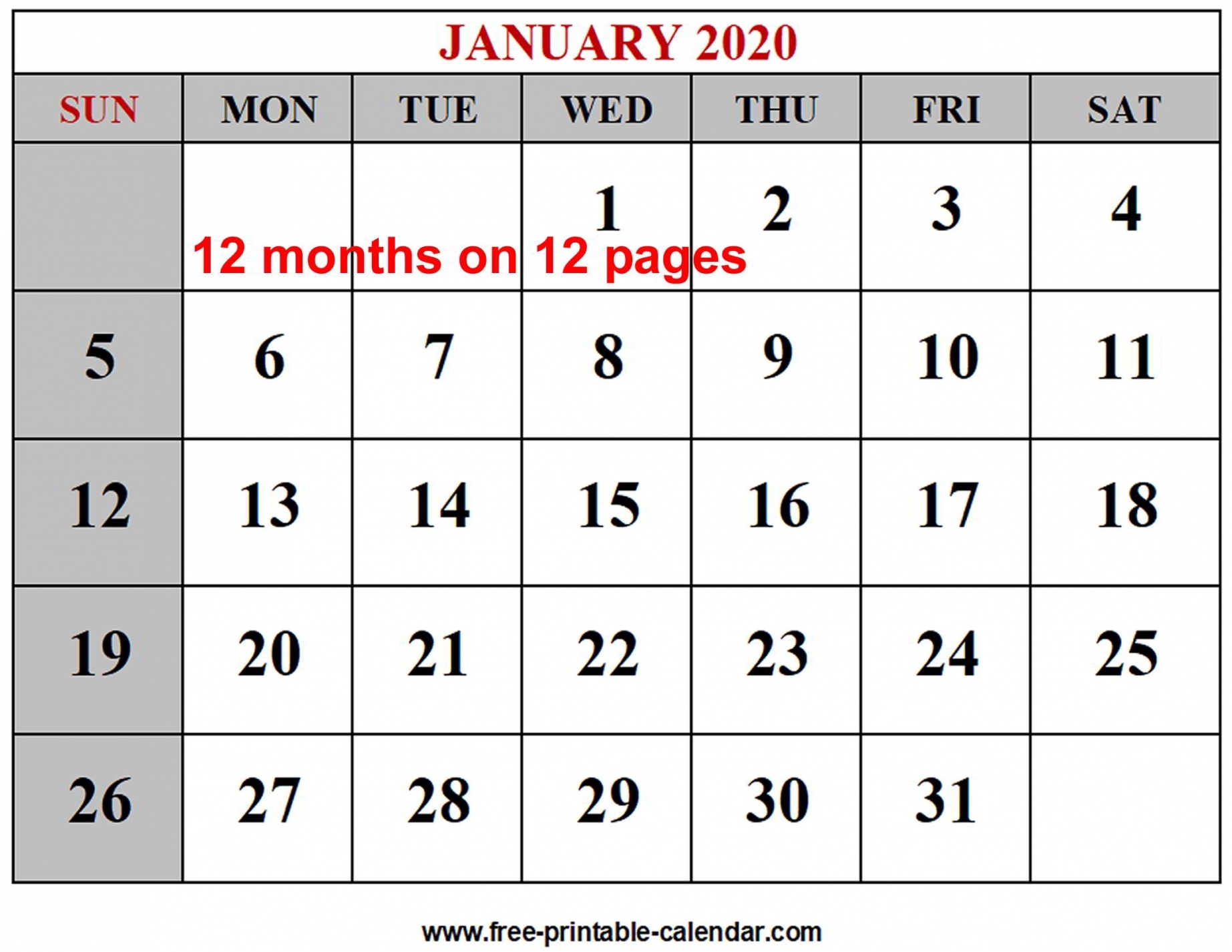 Printable Calendar Months 2020