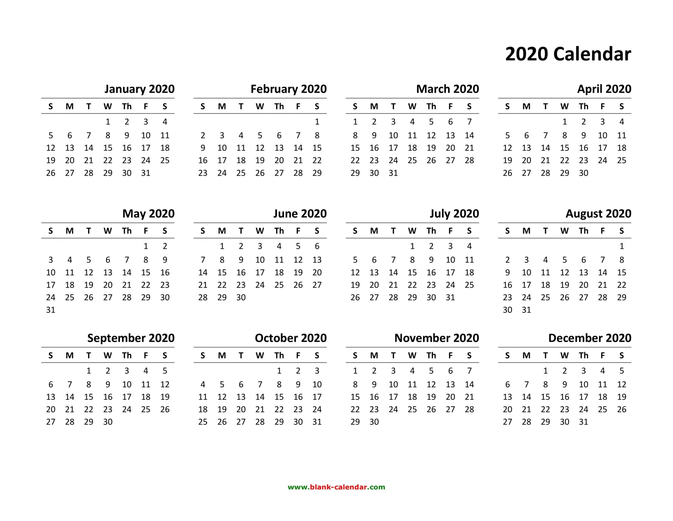 2020 Calendar Pdf Printable