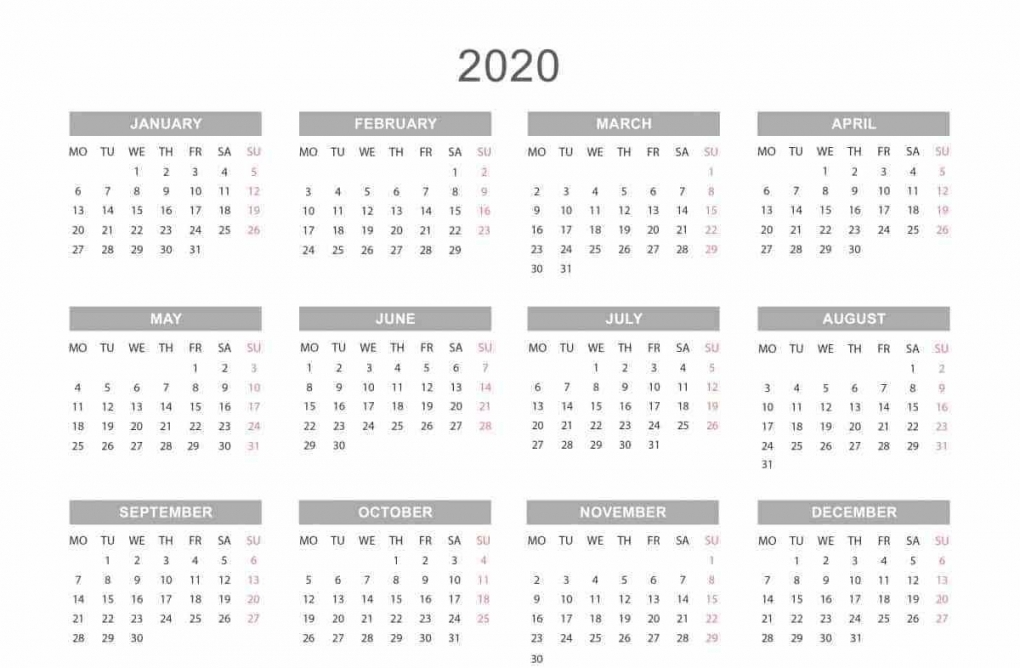 Free Printable Yearly Calendar 2020 Free Printable Yearly Calendar 2020