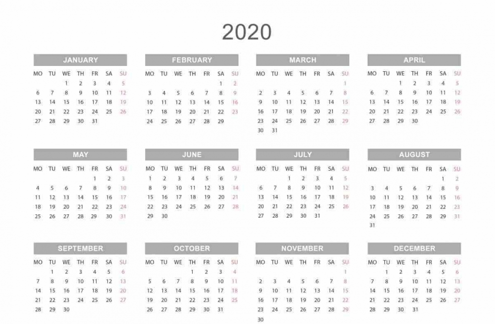 Free Printable Yearly Calendar 2020