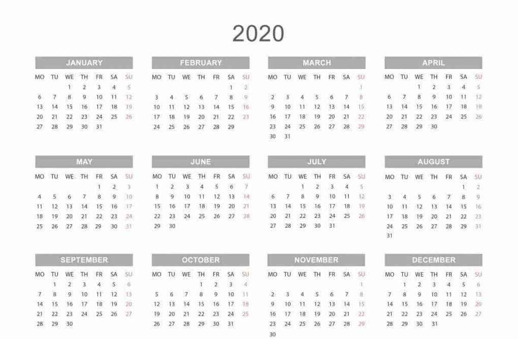 Printable Yearly Calendar 2020