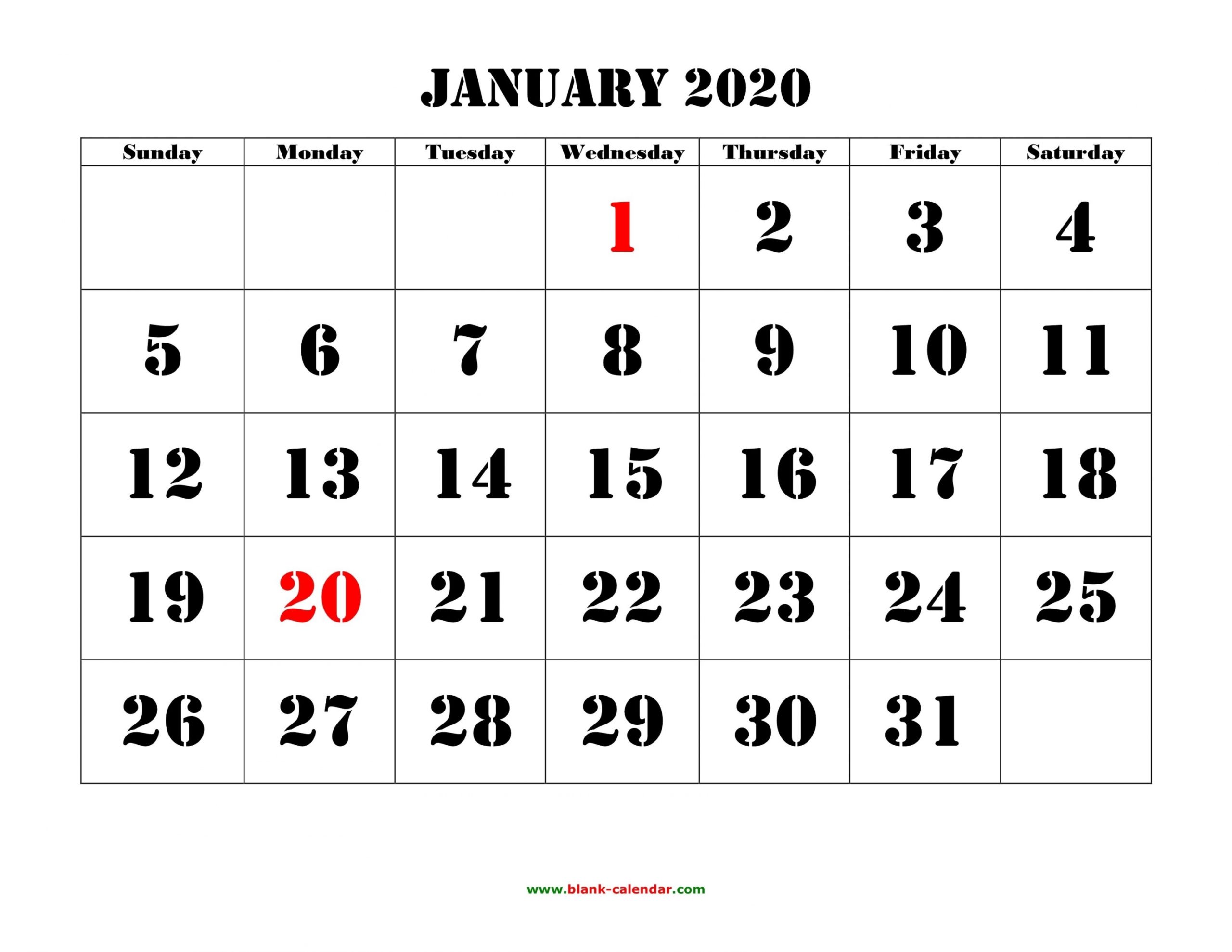 Printable Countdown Calendar 2020