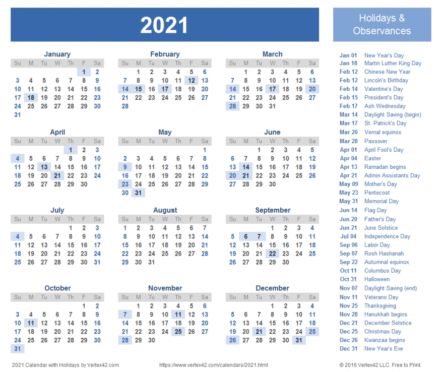 2021 Printable Word Calendar