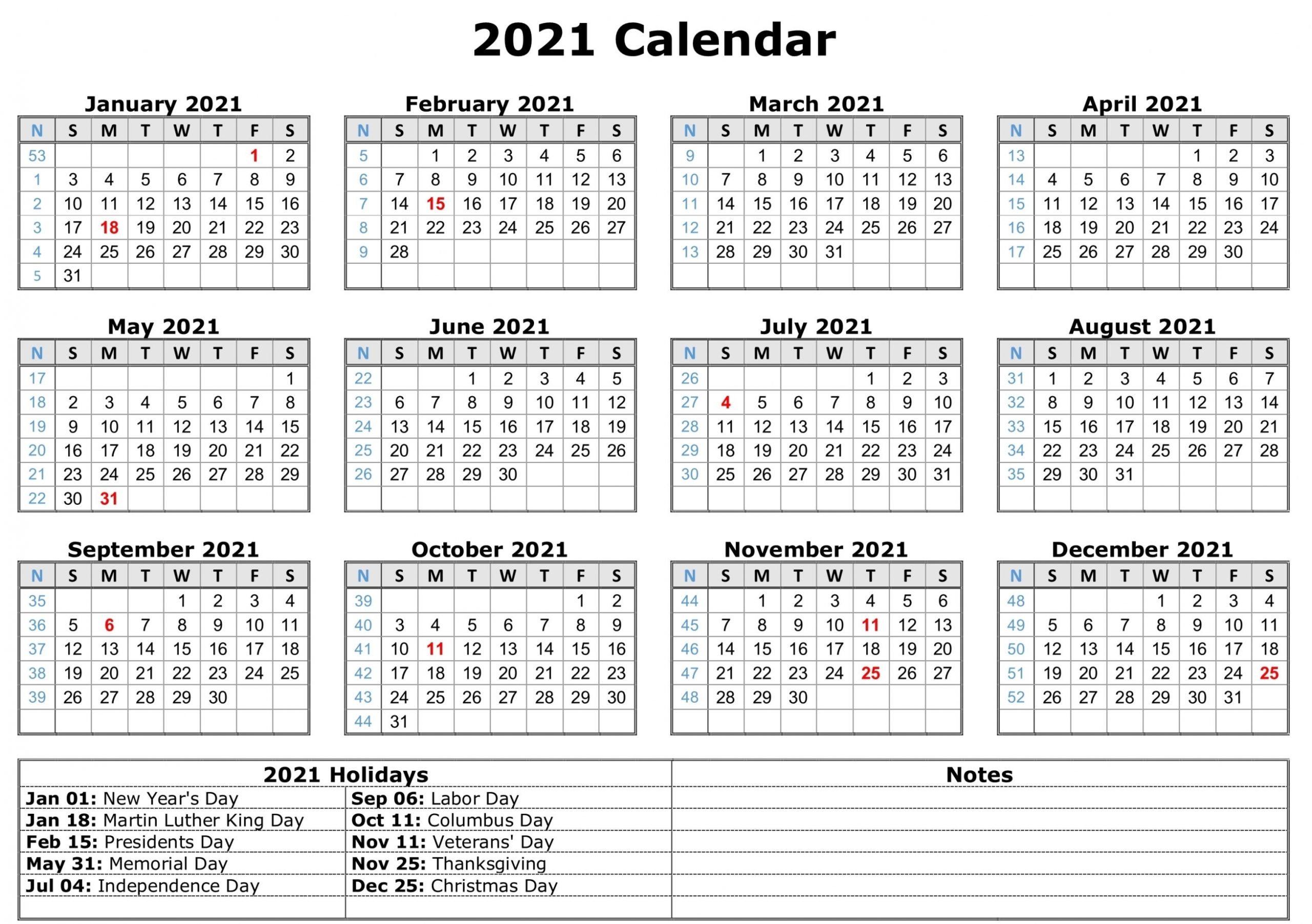 2021 Calendar One Page Template | Free Letter Templates