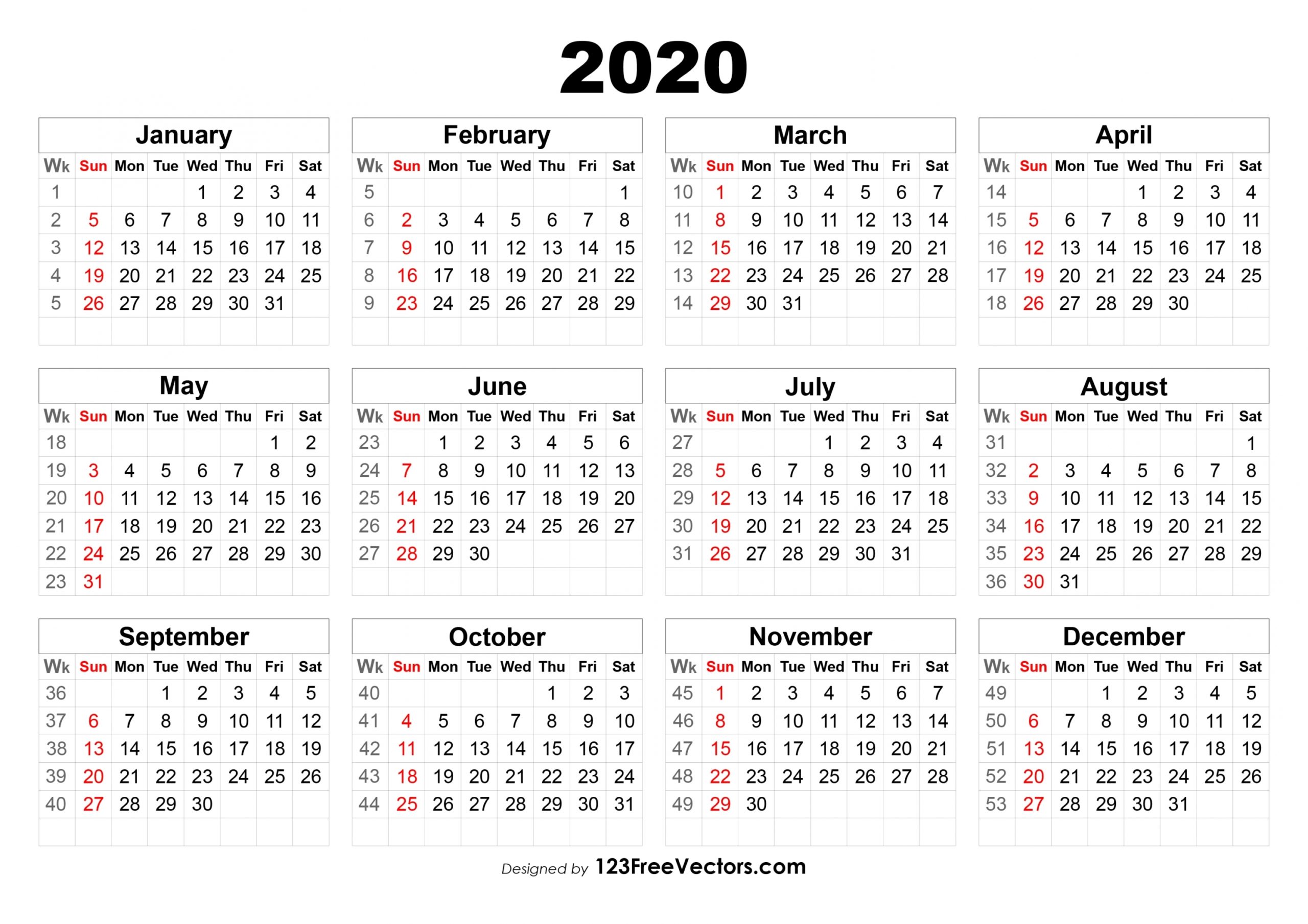 2 Week 2020 Calendar Printable