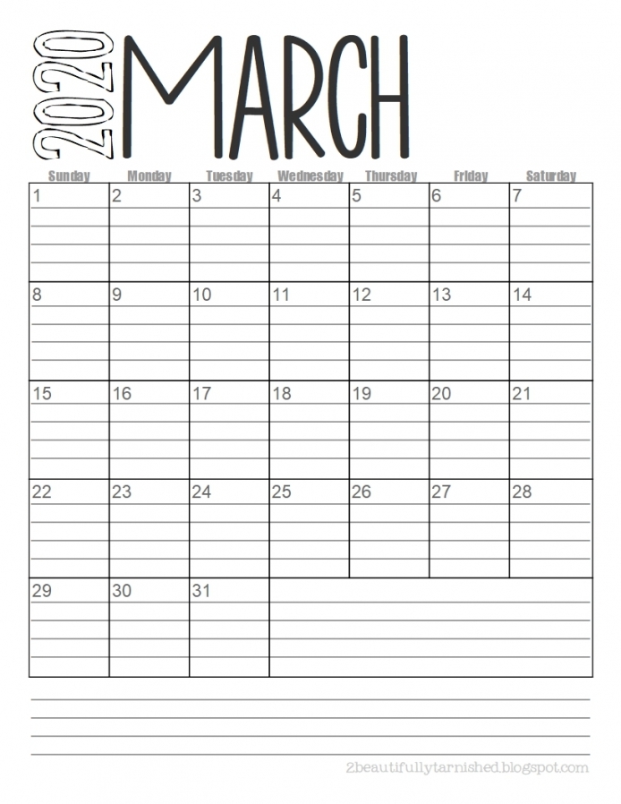 Printable Lined Monthly Calendar